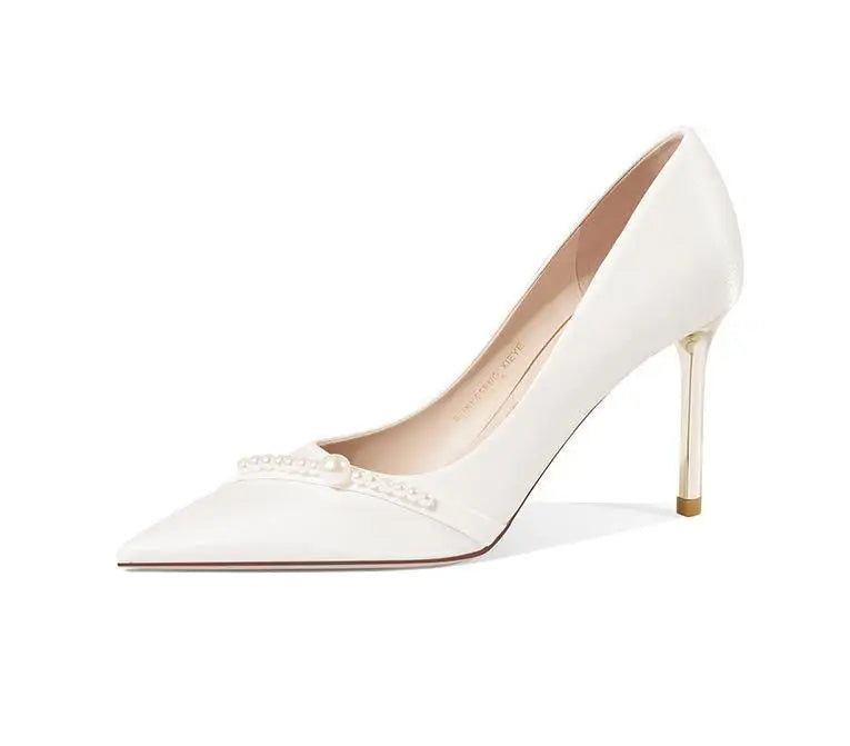 Women's Summer Footwear Bride Pumps Shoes for Woman 2024 Wedding Shoe on Heeled Pointed Toe Pearl Stilito High Heels Popular 39