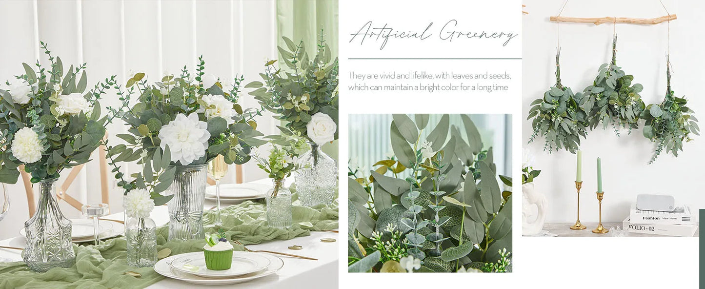 20pcs Artificial Mixed Eucalyptus Leaves Stems Silver Dollar Leaves for DIY Bouquets Floral Arrangement Home Decor Wedding