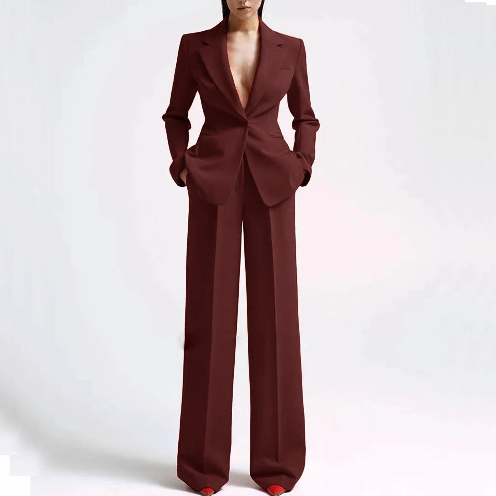 Formal Women Suits Office Slim Fit Ladies 2 Pcs Blazer+Pants Set Blazer Lady Business Work Wear Party Dress Trouser With Pocket