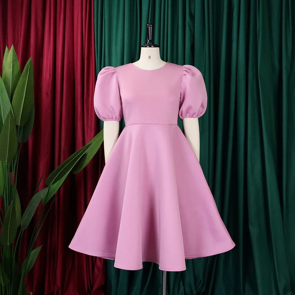 Elegant Party Dresses for Women O Neck Short Sleeve High Waisted A Line Pleated Mid Calf Luxury Birthday Dinner Vestidos Mujer