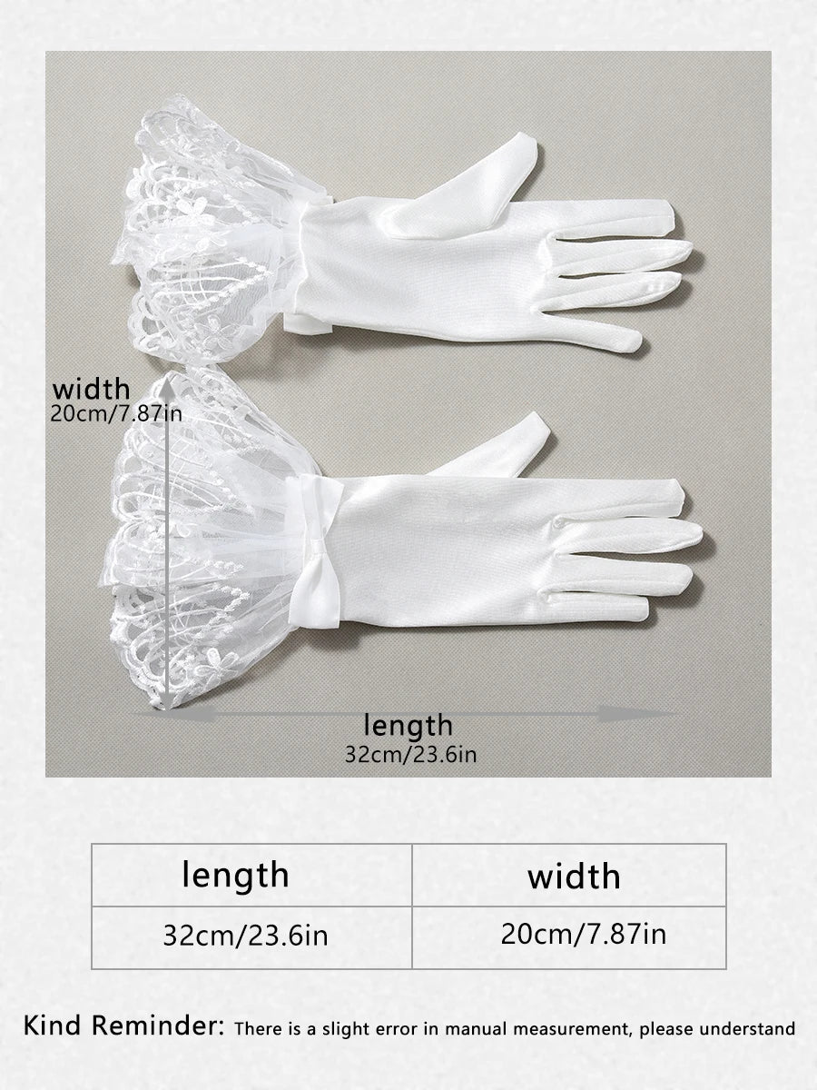 Bridal Wedding Gloves Dignified And Elegant Ladies' White Holiness Wrist Length Printed Bride Gloves