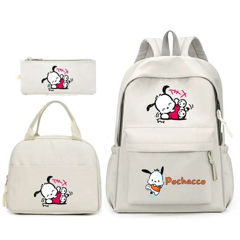 3pcs/Set Pochacco Backpack with Lunch Bag for Teenagers Student School Bags Casual Comfortable Travel Set