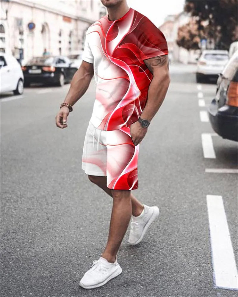 2025 New Men's Tracksuit Sets Short Sleeve T-Shirt Suit Casual Suit Sports Solid Color Streetwear Shorts 2 Piece Male Clothes