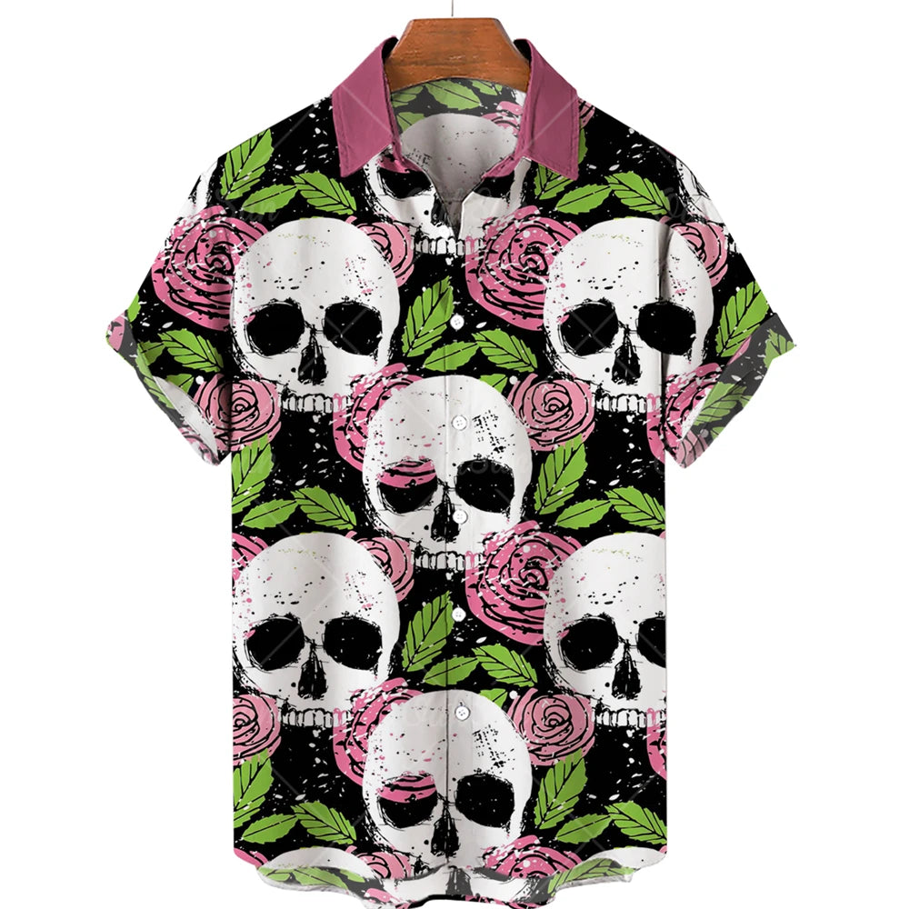 Hawaiian Beach Shirt Fashion Design Men's 3D Skull Print Shirt Retro Casual Street Clothing Men's Summer Unisex Short Sleeve Top
