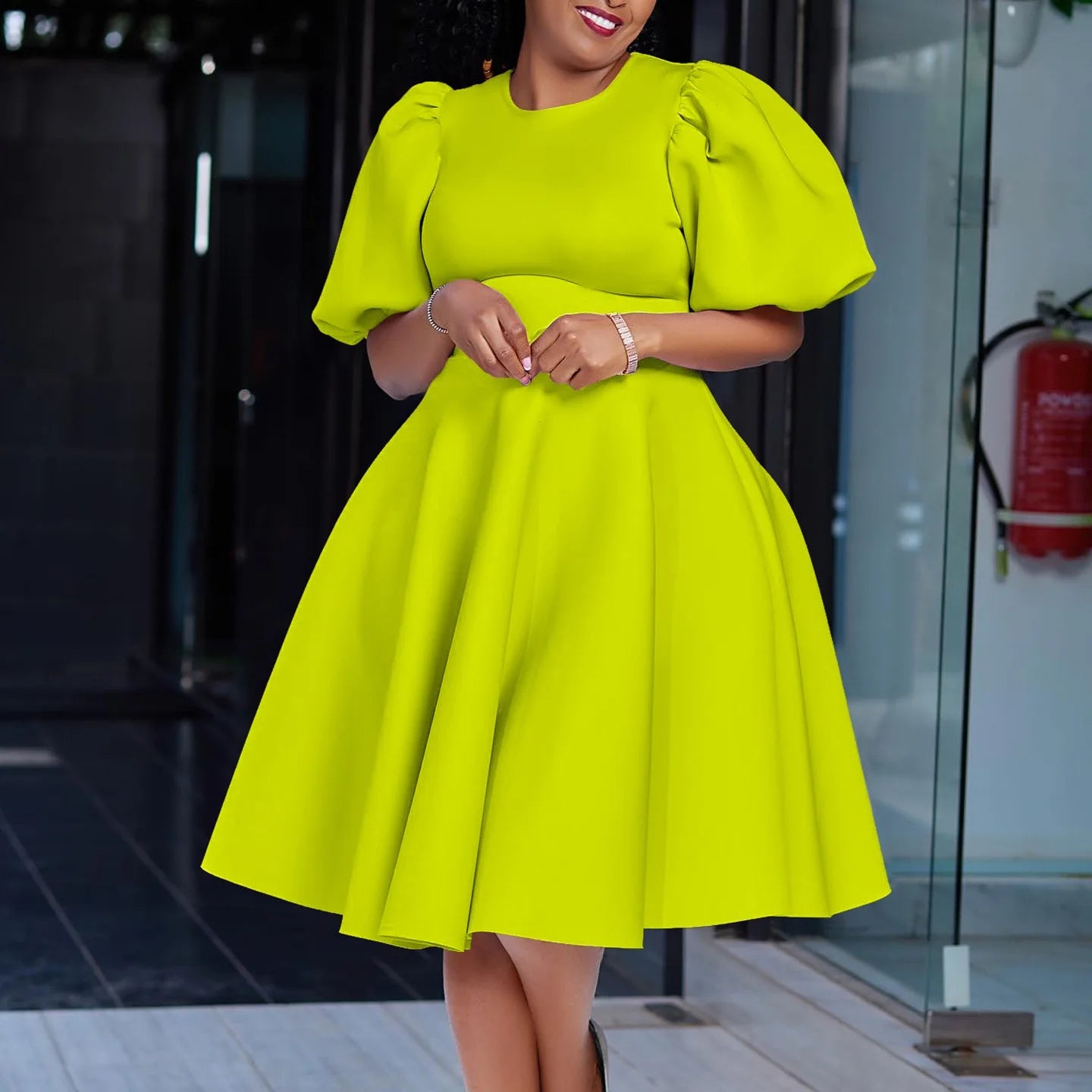 Elegant Party Dresses for Women O Neck Short Sleeve High Waisted A Line Pleated Mid Calf Luxury Birthday Dinner Vestidos Mujer
