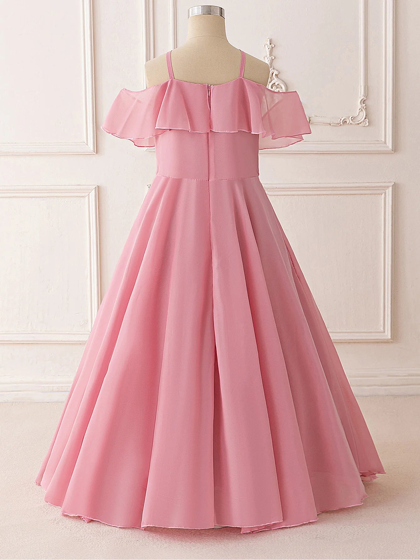 Ruffle Girls Party Bridesmaid Strap Dress off Shoulder Long Wedding Princess Prom Dresses Kids Elegant Beach Birthday Evening
