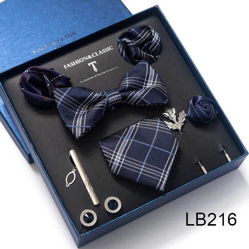 Men's Tie Set Luxury Gift Box Silk Tie Necktie Set 8pcs Inside Packing Festive Present Cravat Pocket Squares Holiday Gift Men