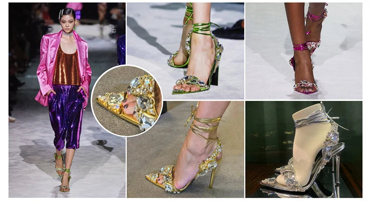 New Sandals Women High-Heeled Rhinestone Wedding Shoes Women Pointed Toe Sandalias Female High Heels sandalias de las mujeres