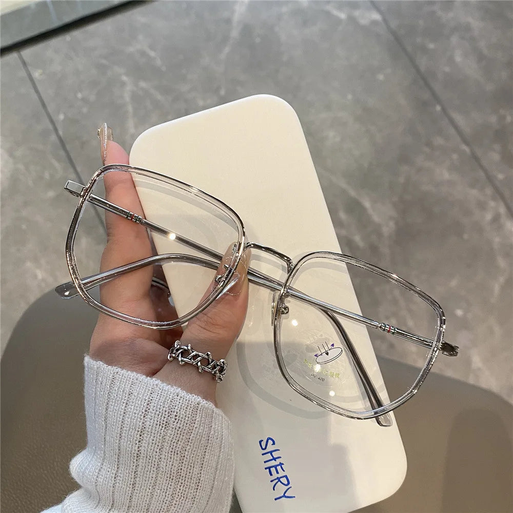 New women square polygon glasses for girl female metal frame glasses plain glasses Nearsighted Eyewear Glasses -1.0 -2.5 -2