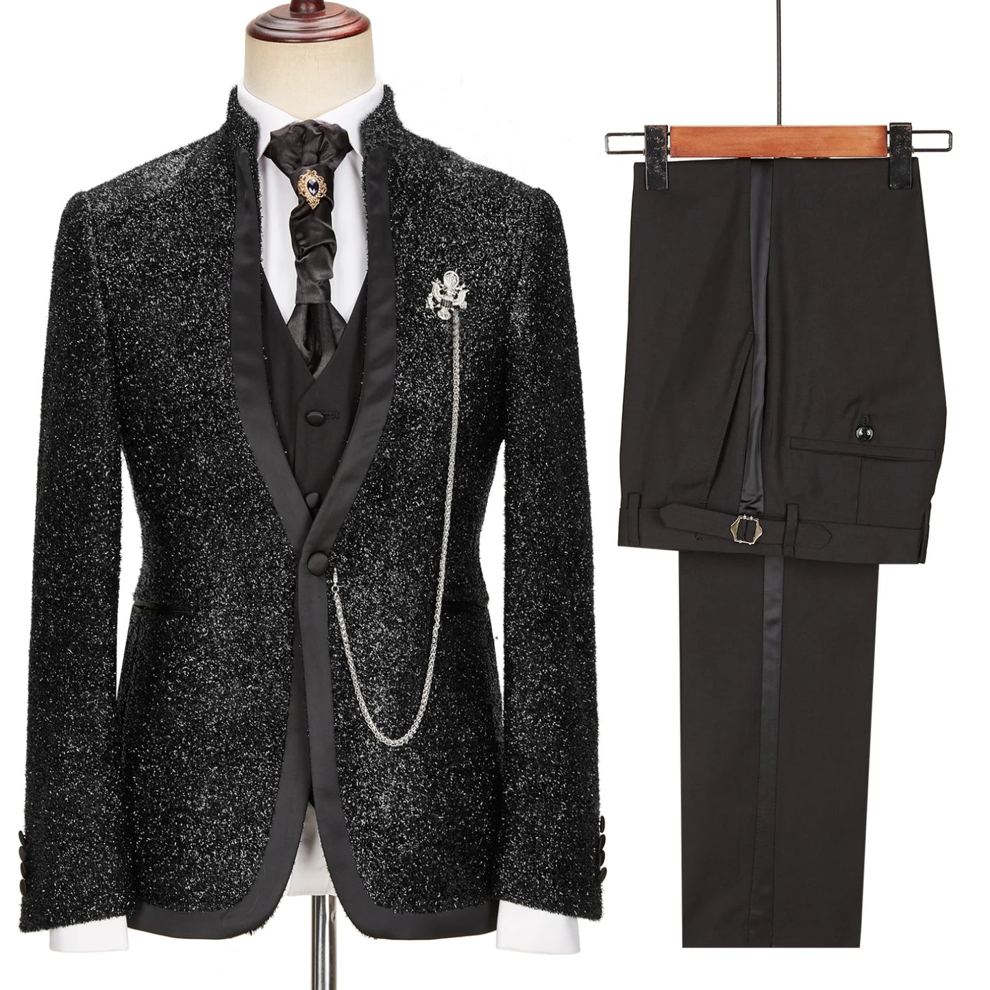 Latest Design Black White Dots Mens Suits For Wedding Shawl Lapel Groom Tuxedos Slim Fit Terno Masculino Prom Party 3 Pieces Set