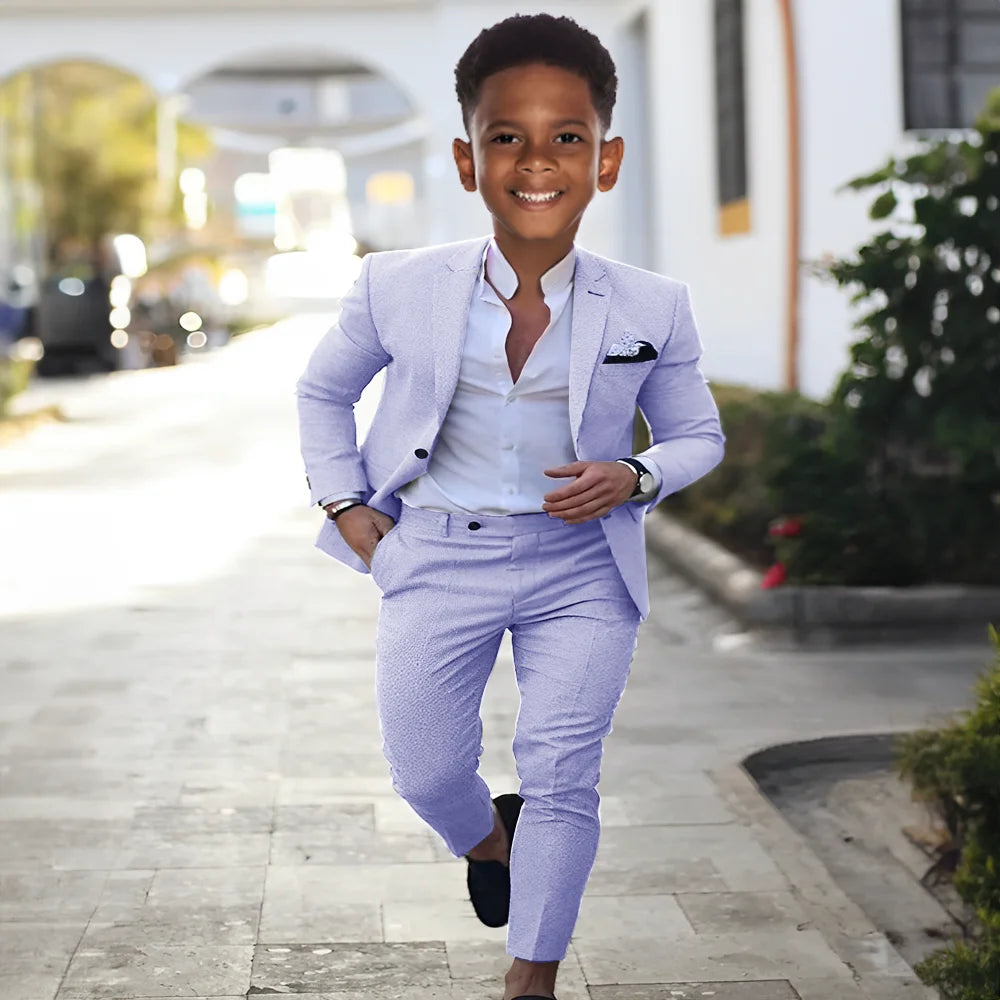 Summer Linen Boys Suit 2 Piece Set Peak Lapel Jacket Pants Wedding Tuxedo Kids High Quality Custom Outfit