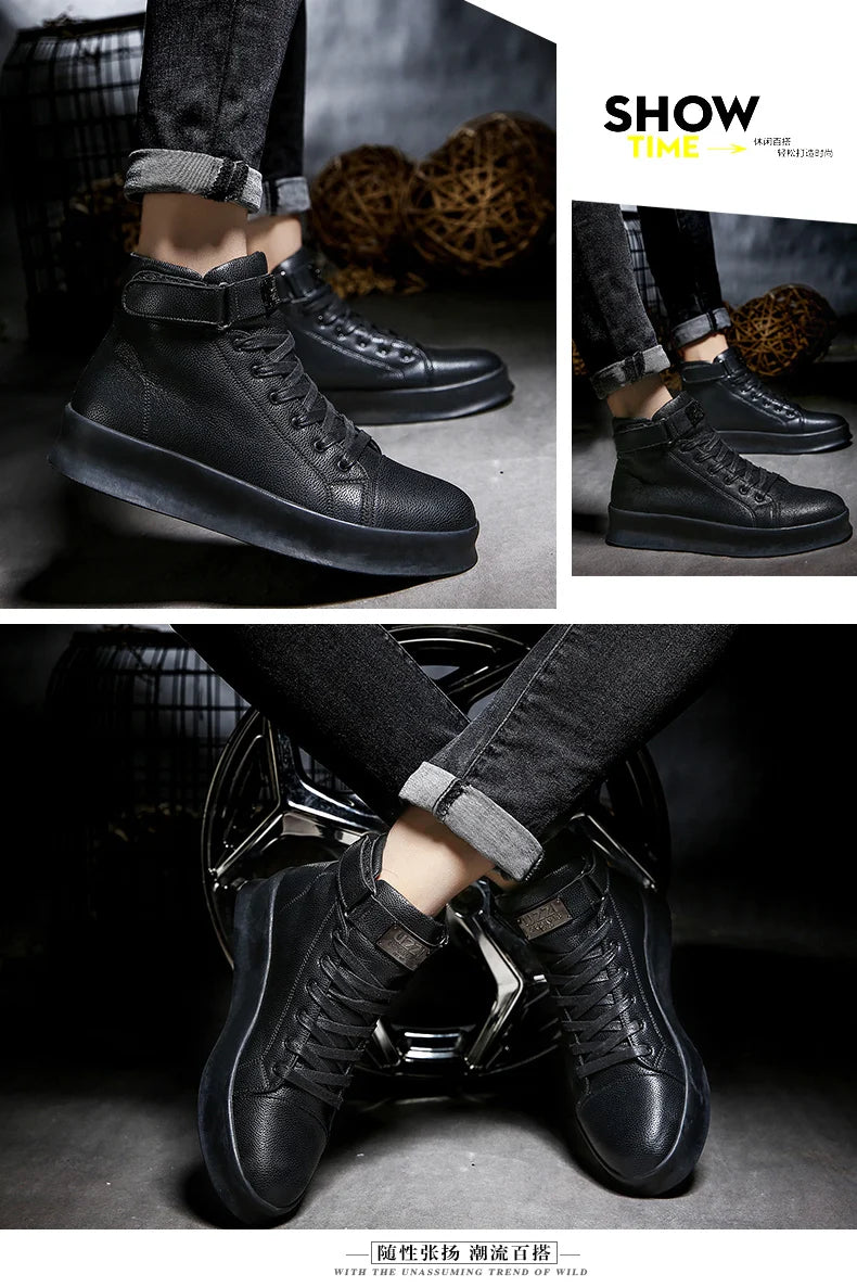 Fashion Luxury Men's Red High Top Sneakers PU Leather Casual Sneakers Men Flat Designer Shoes Breathable Hip Hop Sport Shoes Man