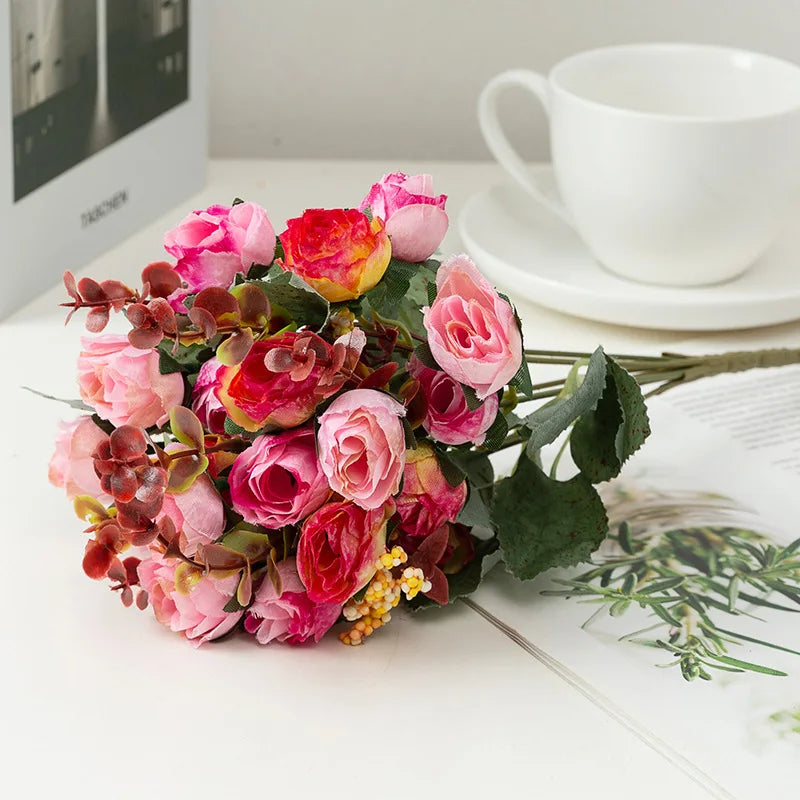 7 Branch 21 Heads Artificial Flowers Bouquet Mini Rose for Bridal Shower Wedding Floral Birthday Party Home Office Decoration