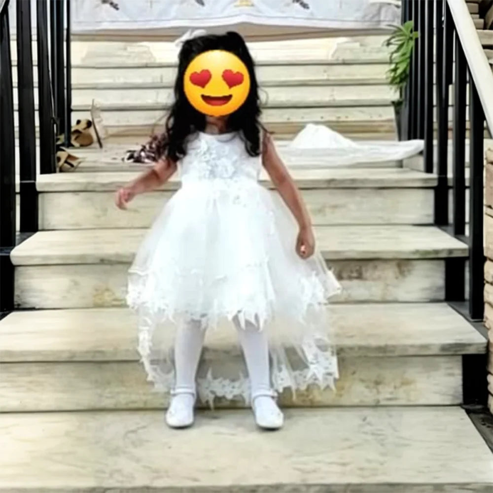 Baby First Baptism Dresses Lace Long Tailing dress Girls Elegant Embroidery Wedding Party Gown Bridesmaid Kids Clothes 3 6 month