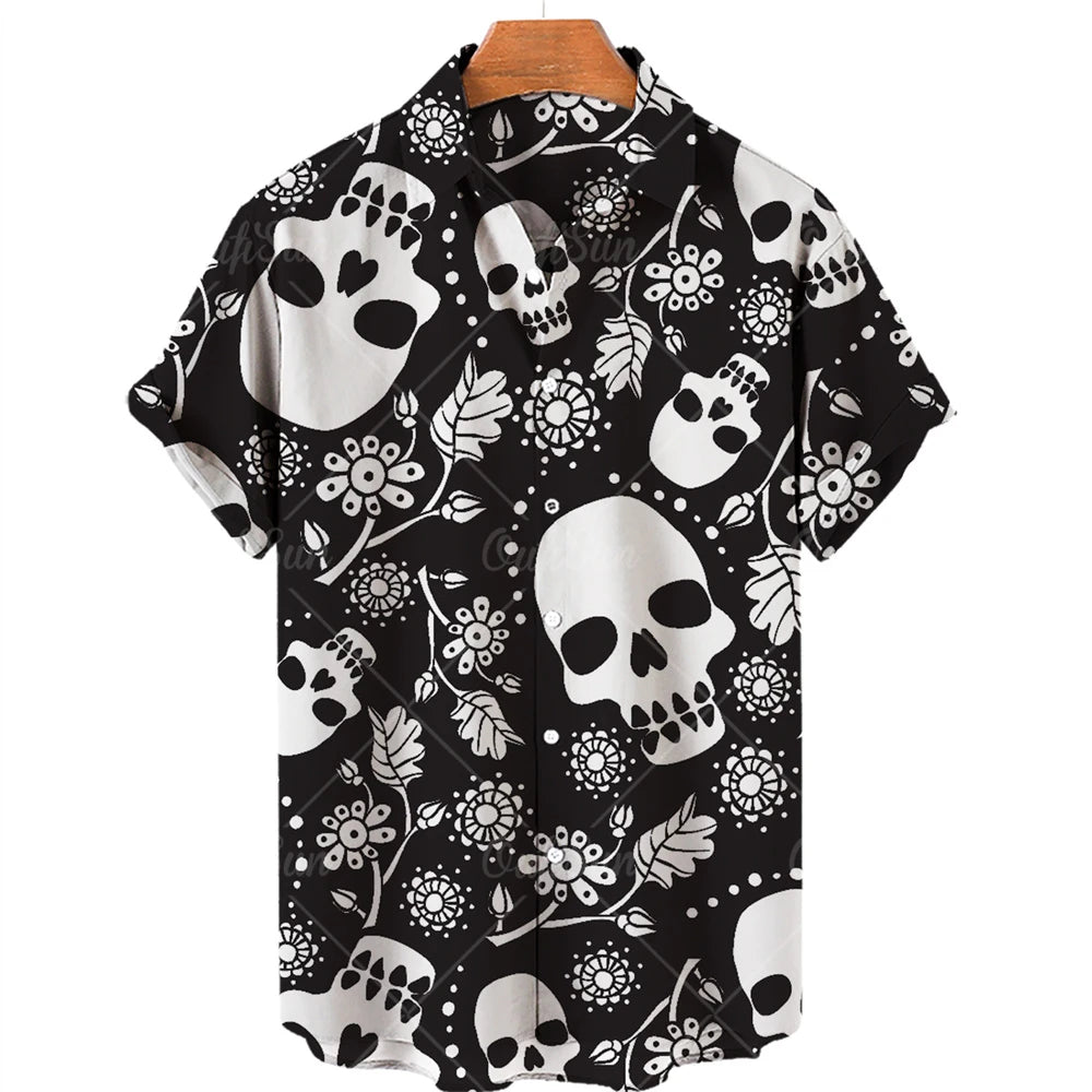 Hawaiian Beach Shirt Fashion Design Men's 3D Skull Print Shirt Retro Casual Street Clothing Men's Summer Unisex Short Sleeve Top