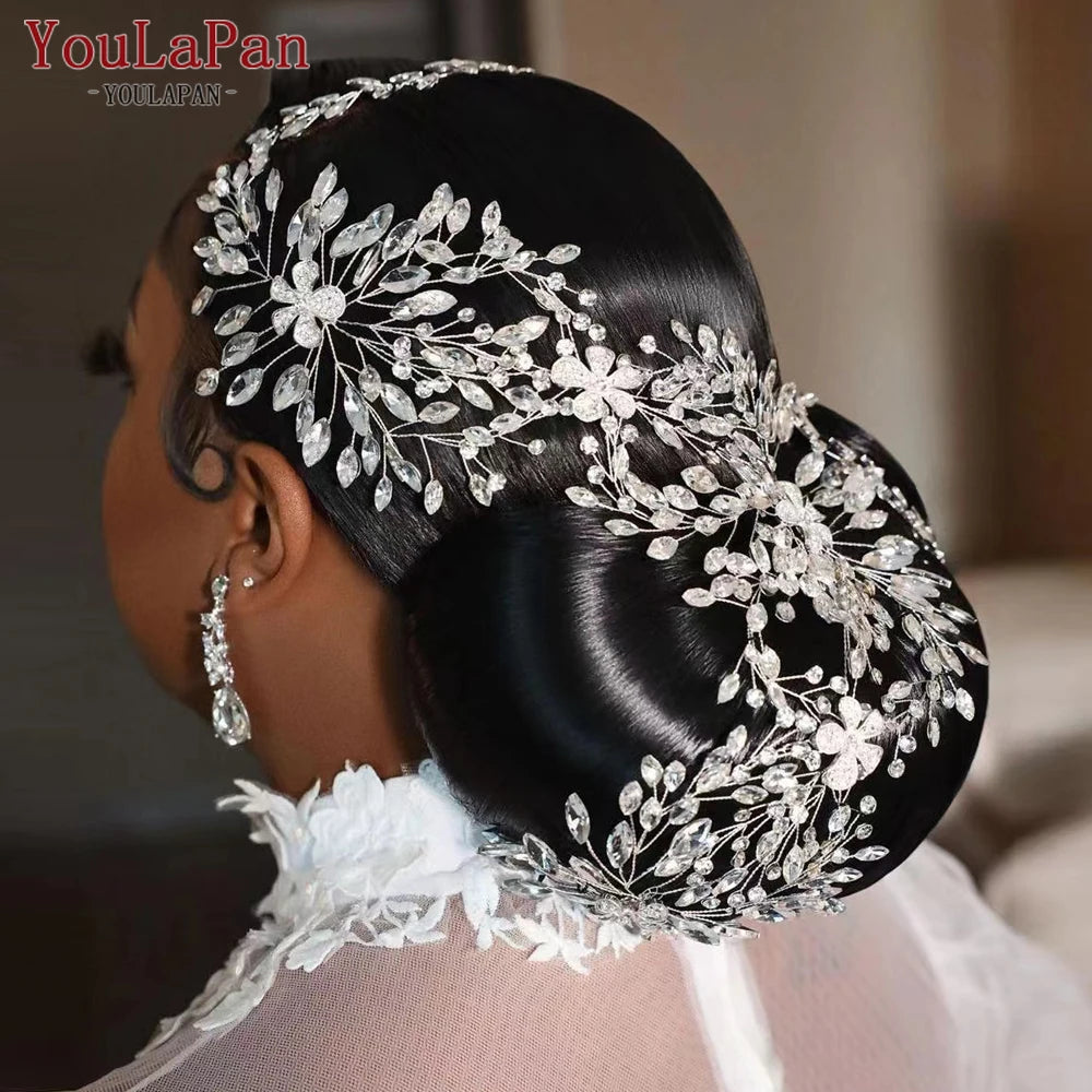 YouLaPan Luxury Wedding Headpiece Rhinestone Hair Vine for Bride Headwear Alloy Flower Headband Weding Hair Accessories HP390