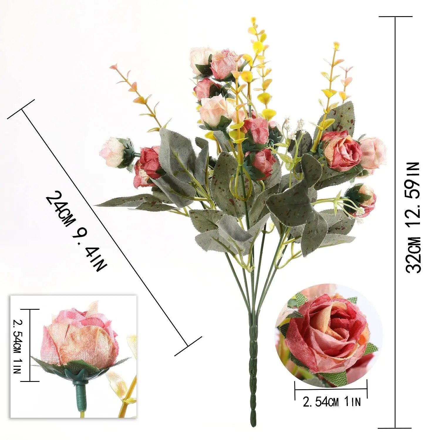 7 Branch 21 Heads Artificial Flowers Bouquet Mini Rose for Bridal Shower Wedding Floral Birthday Party Home Office Decoration