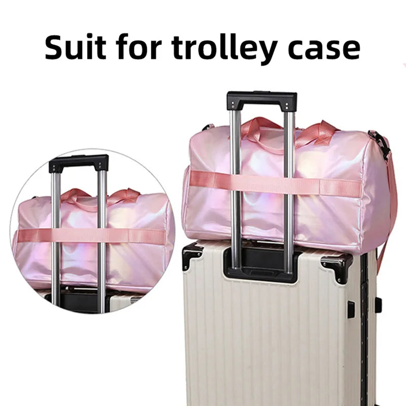 Pearl Glossy Gym Bag Women Fitness Training Handbag Waterproof Yoga Bags Wet Dry Separation Swimming Pack Female Travel Tote Bag