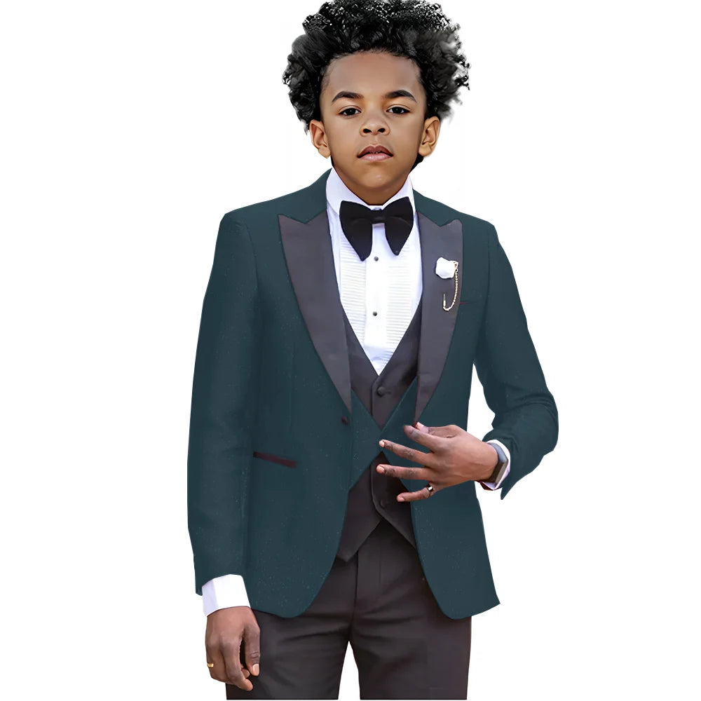 Boy Suits For Wedding Luxury Tuxedos 3 Pieces Slim Fit Boy Wear Party Prom Blazer Vest With Pants Custom Made