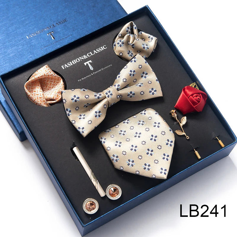 Men's Tie Set Luxury Gift Box Silk Tie Necktie Set 8pcs Inside Packing Festive Present Cravat Pocket Squares Holiday Gift Men