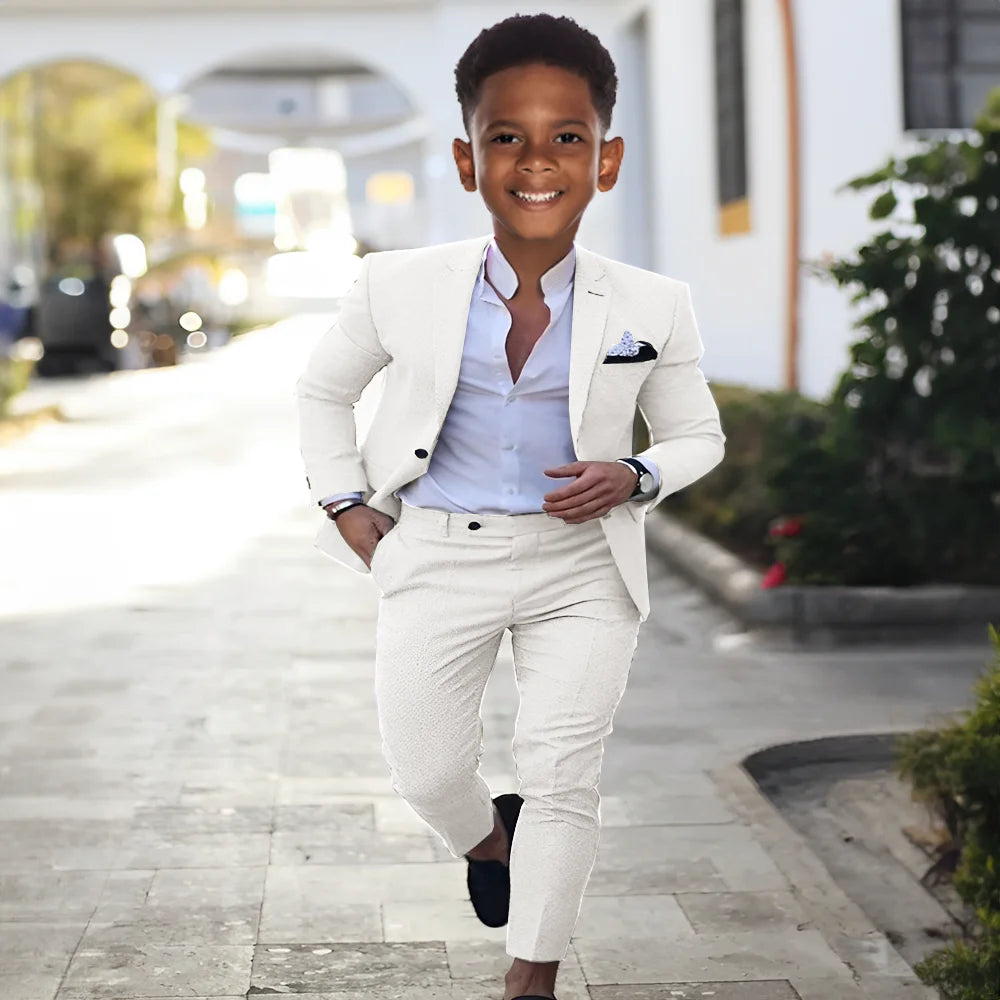 Summer Linen Boys Suit 2 Piece Set Peak Lapel Jacket Pants Wedding Tuxedo Kids High Quality Custom Outfit