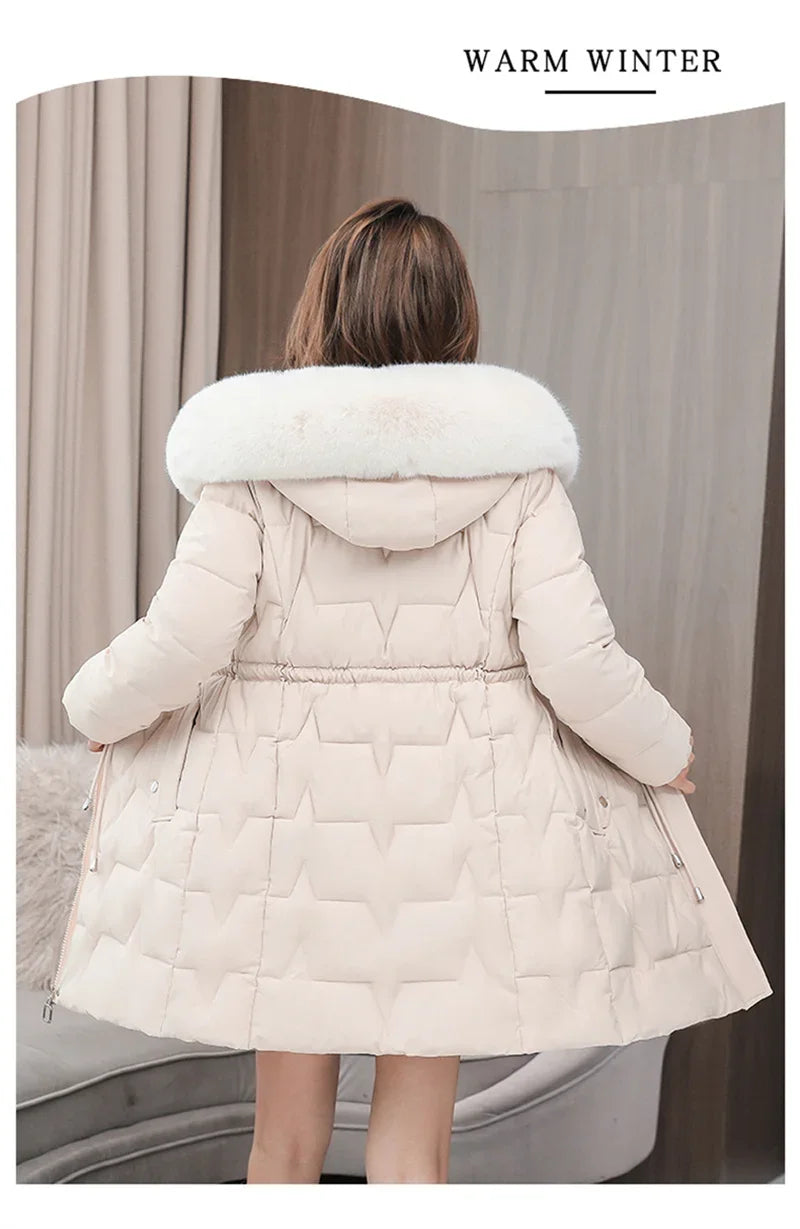 2025 New Winter Women Parka Fur Hooded Jackets Thicken Warm Cotton-padded Puffer Coat Casual Long Parkas Clothes Loose Outerwear