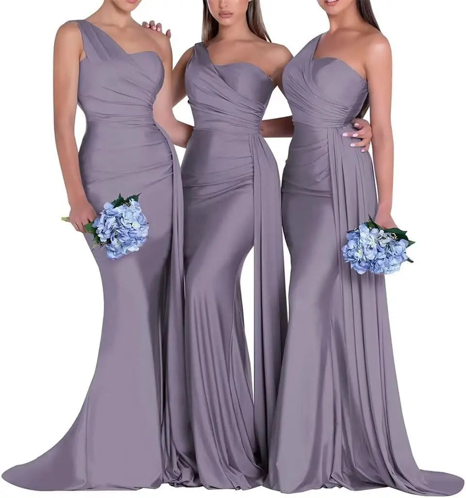 Purple Blue Pink Bridesmaid Dresses Women For Wedding Satin One Shoulder Sexy Mermaid Vestidos Para Bodas Mujer Invitada Chic