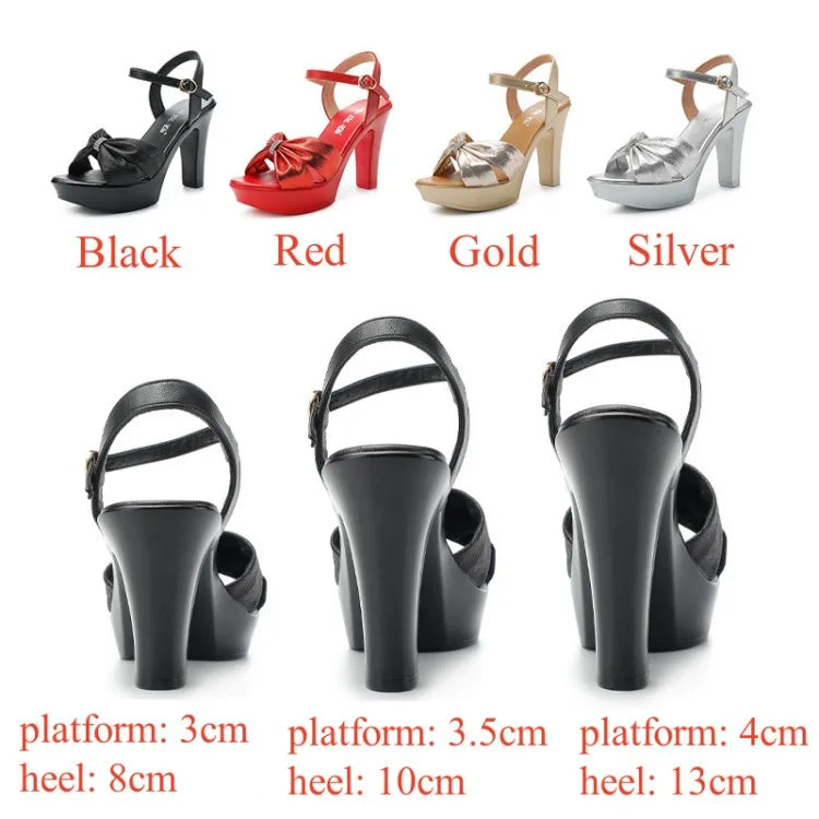 Plus Size 32-43 Elegant Silver Red Wedding Shoes Women Platform Sandals Summer 2025 Block High Heels Leather Sandals Model