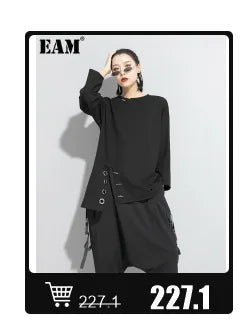 EAM High Waist Two Ways Wear Black Wide Leg Long Pants New Loose Fit Trousers Women Fashion Tide Autumn Spring 2025 1DF3635
