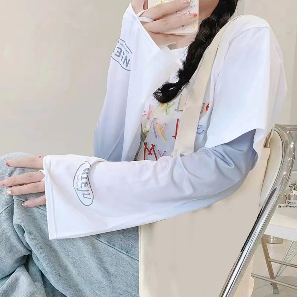 Summer Girl Gradient Ice Silk Sleeve Cycling Running Fishing UV Sun Protection Ice Fabric Arm Sleeves Quick Dry Breathable Cuffs