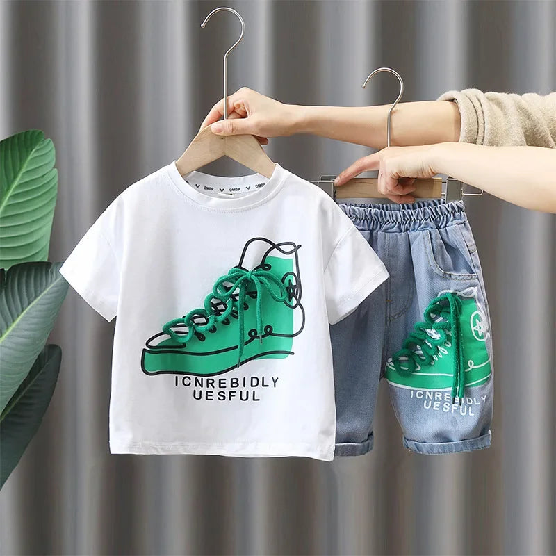 2849 Boys Summer Suit 2023 New Children's Summer Cool Handsome Short Sleeve Baby Boy Thin Fashionable Clothes