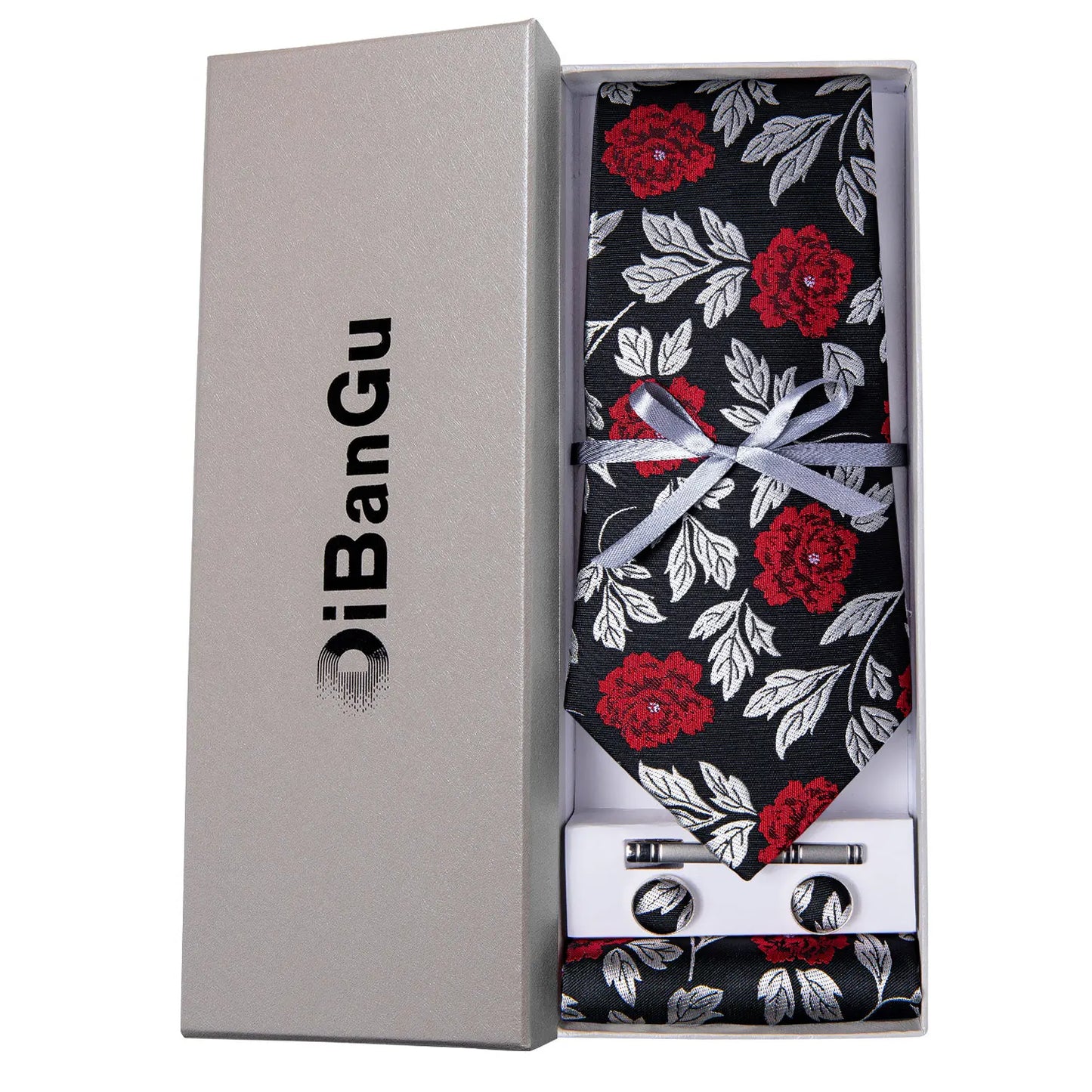 Solid Black Plaid Men's 8cm Polyester Neck Tie Handkerchief Cufflinks Set with Gift Box Tie Clip Birthday Anniversary Gift