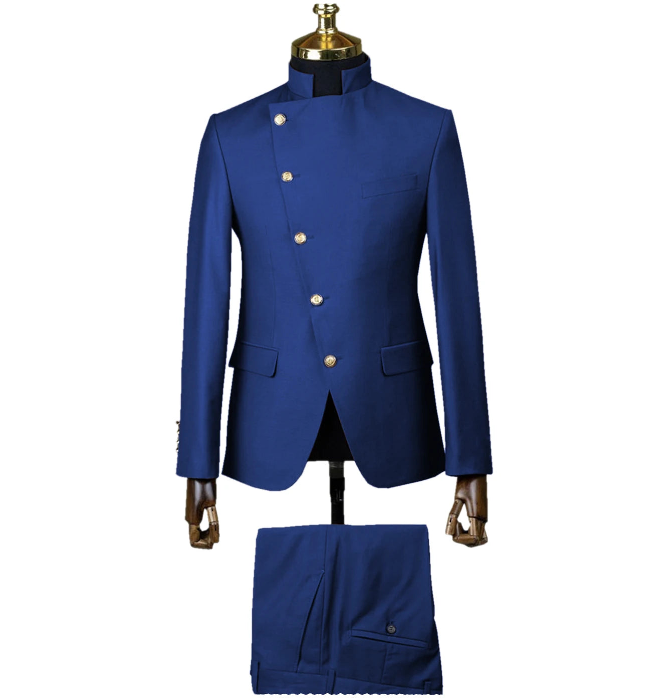 Men's Suit Blazer Sets 2 Pieces East Style Slim Fit Formal Indian Middle Stand-Up Collar Suit for Men Slant-Breasted Wedding