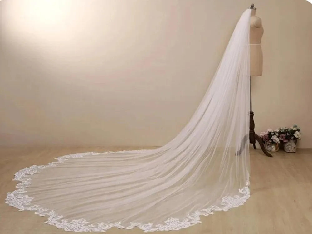 White Ivory 3M 4M 5M Lace Wedding Veil with Cathedral Long Bridal Veils Wedding Accessories velos de novia voile de mariée