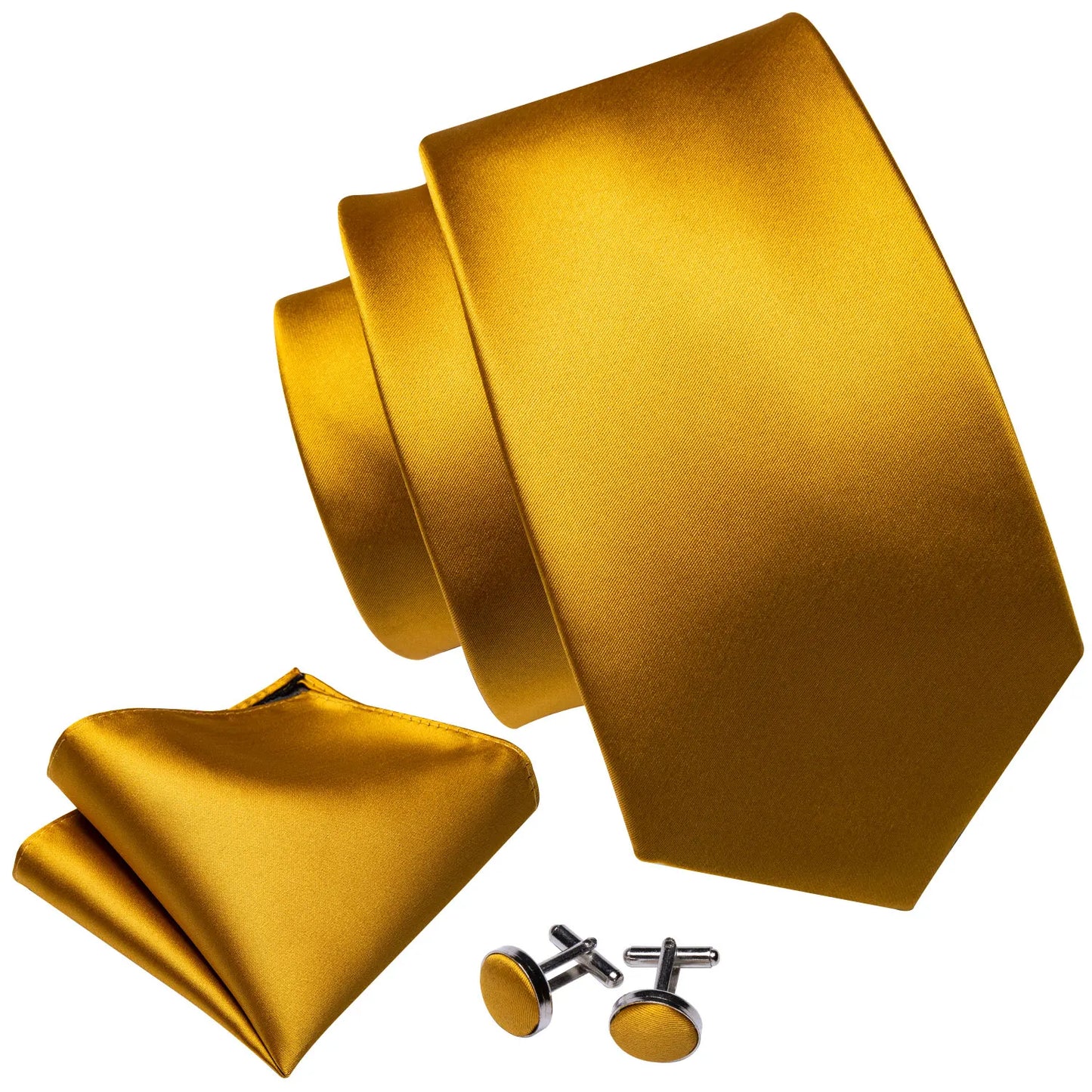 Barry.Wang Gold Beige Yellow Brown Tulip Silk Men Tie Handkerchief Cufflink Set Jacquard Necktie for Male Wedding Business Party