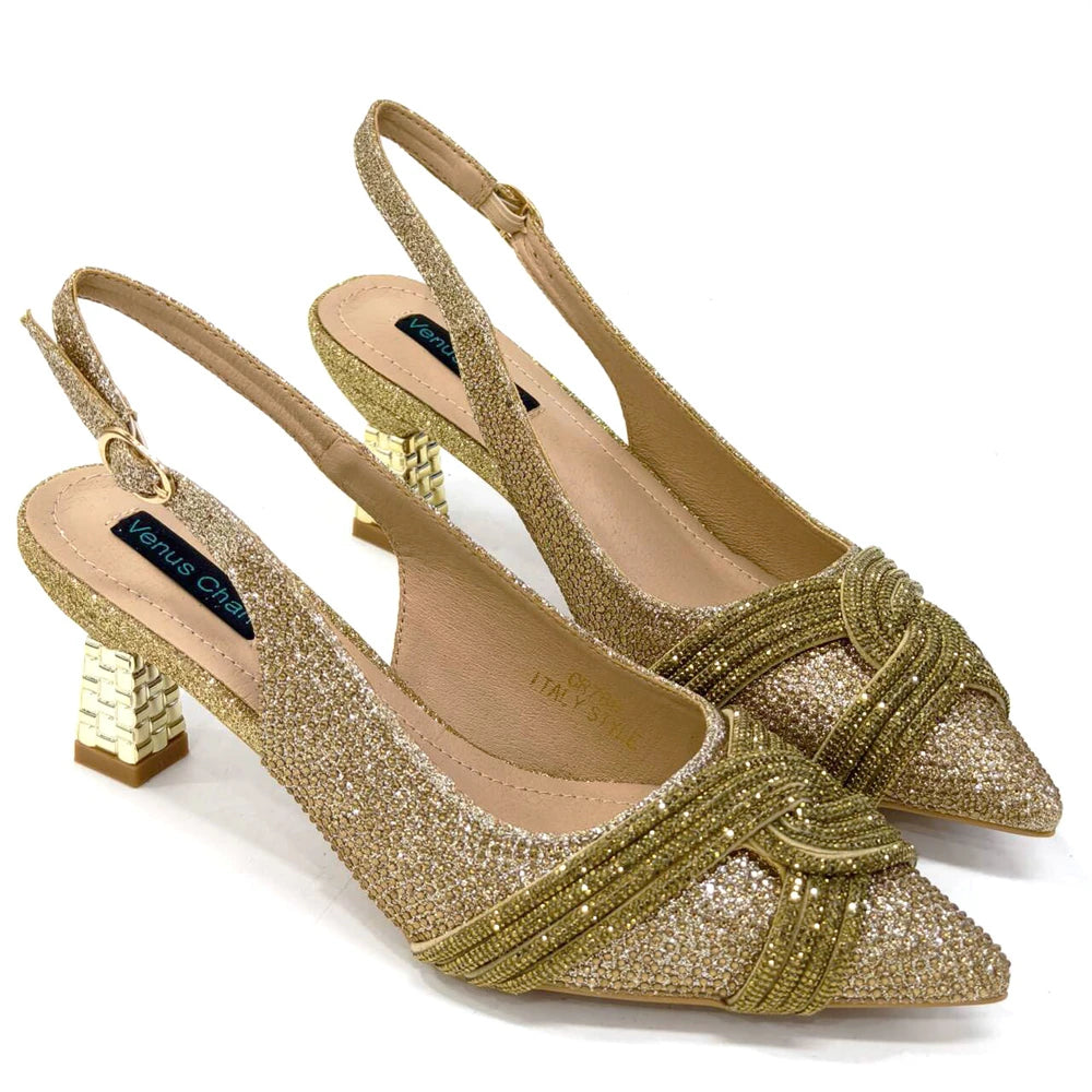 Venus Chan 2024 Special Design High Quality Orange Color African Women Shoes and Bag Set with Shinning Crystal for Wedding Party
