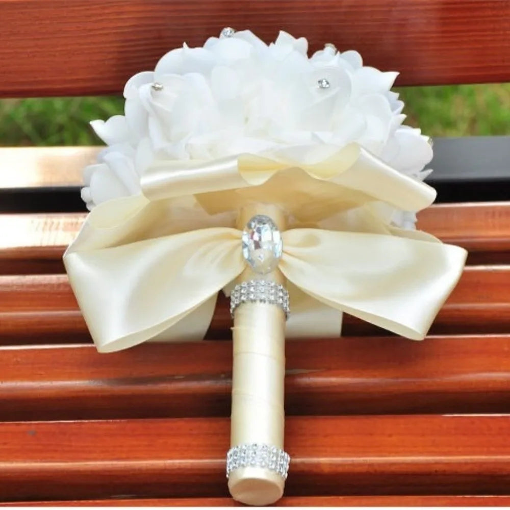 Romantic Rose Flower Bouquet PE Flower Satin Bridal Wedding Bouquet Simulation Artificial Rose Flower Bridal Wedding