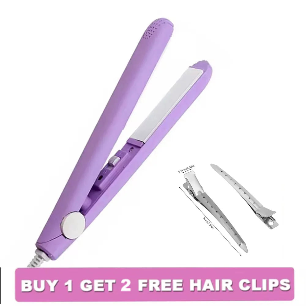 Mini Splint Flat Iron Hair Straightener Curling Wand Curly Ceramic Curler Straight Dual Purpose Hair Styling Tool WITH Hair Clip