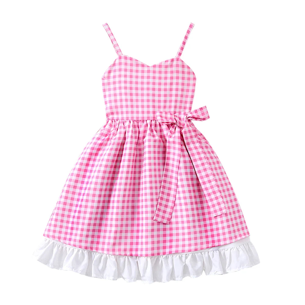 Summer Girl Dress Pink Stripe Suspender Dress Casual Princess Vestidos 2-10Y Children Clothing Sweet Baby Daily Outfits Fashion