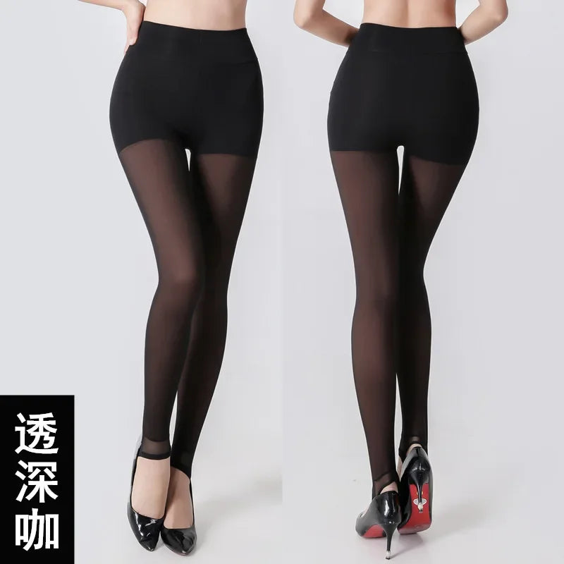 Winter Warm Leggings Sexy Slim Translucent Pantyhose Nylon Tights High Waist Elastic Wool Sock Pants Women Thermal Legging