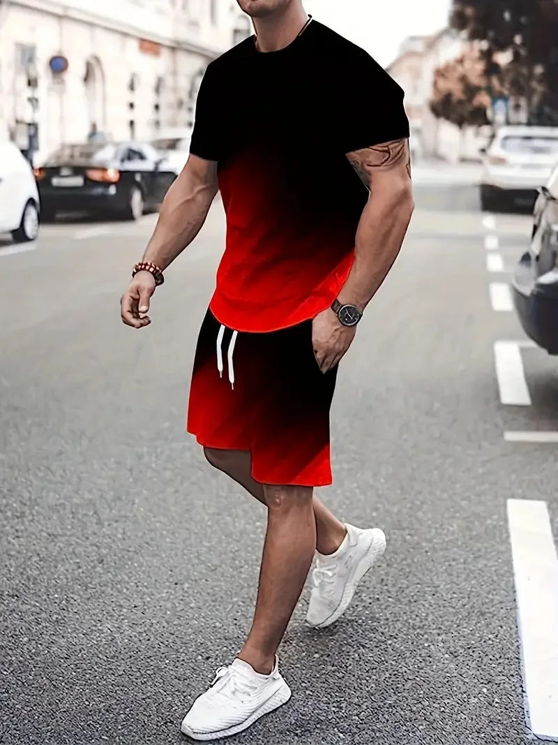 Fashion Tie-dye Pattern Short Sleeve T-Shirt And Short Men's Sets Summer 3D Print Gradient Street Comfort Set Suit 6XL Plus Size