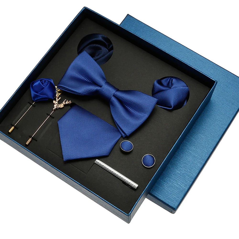 Luxury Tie Set For Men Solid Color Necktie Pocket Square Brooch Cufflinks Gift Box Wedding Business 8pcs Mens Neck Tie Accessory