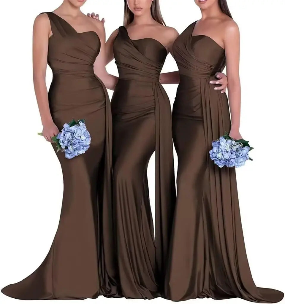 Purple Blue Pink Bridesmaid Dresses Women For Wedding Satin One Shoulder Sexy Mermaid Vestidos Para Bodas Mujer Invitada Chic