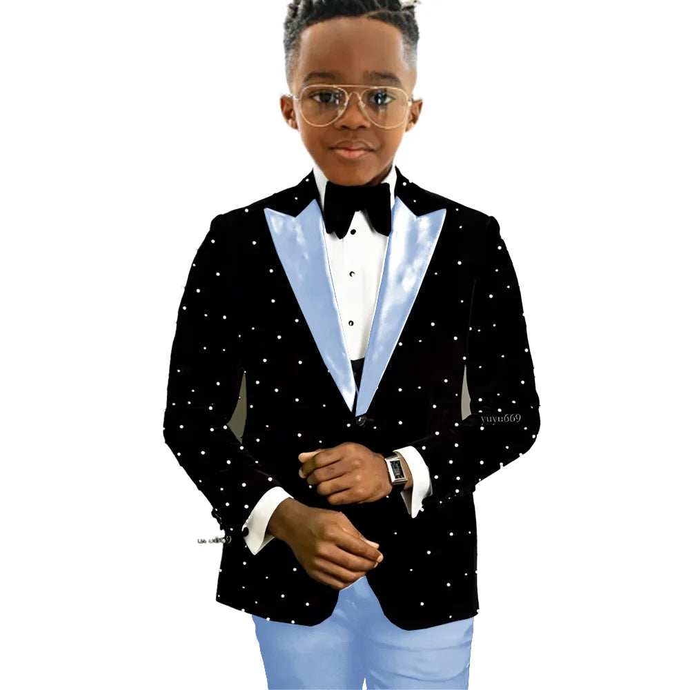 Luxury Beads Boy Wedding Tuxedos Kids Wear Party Prom Slim Fit One Button Suits Custom 2-piece Set