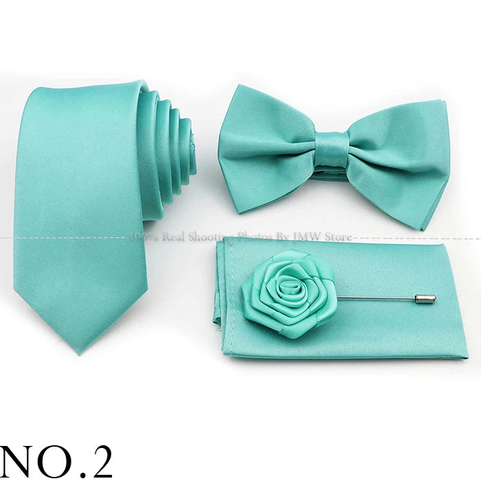 Hot Sale Purple Pink Sage Green Tie Set Polyester Necktie Bowtie Cufflink Brooch For Groom Suit Wedding Cravat Shirt Accessory