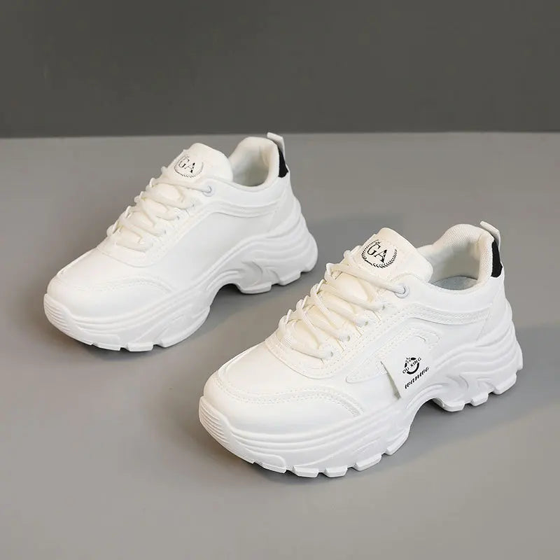 Women Sneakers Leather Height-Increasing Shoes Fashion Lace-up Casual Shoe Outdoor Vulcanized Shoe Designer Platform Women Shoes