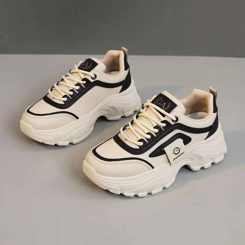 Women Sneakers Leather Height-Increasing Shoes Fashion Lace-up Casual Shoe Outdoor Vulcanized Shoe Designer Platform Women Shoes