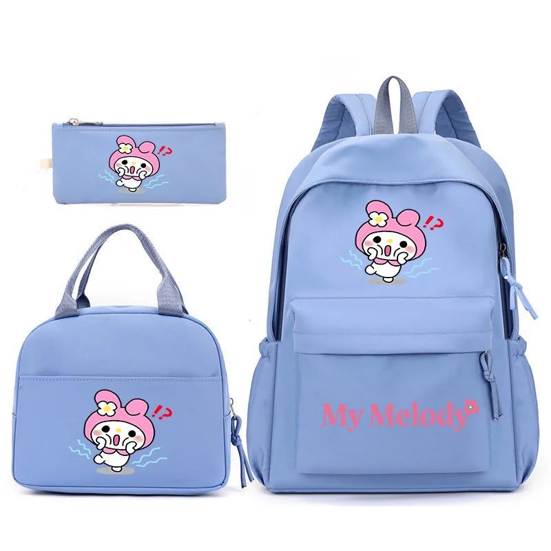 3pcs/Set My Melody Backpack with Lunch Bag for Teenagers Student School Bags Casual Comfortable Travel Set
