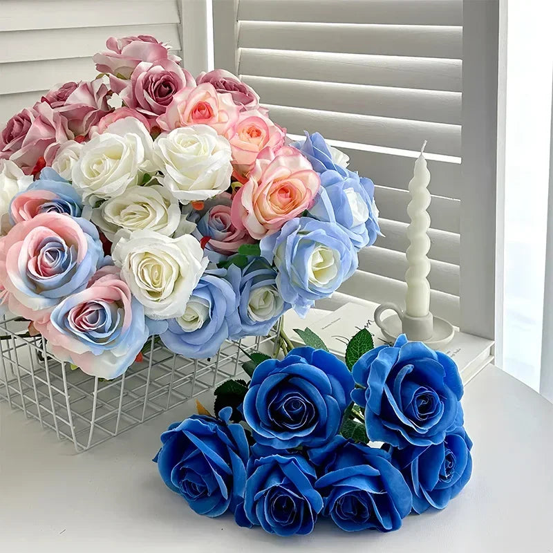Artificial Roses Velvet Flowers with Long Stem Fake Roses Bouquet DIY for Home Vase Garden Craft Flower Wall Wedding Decoration
