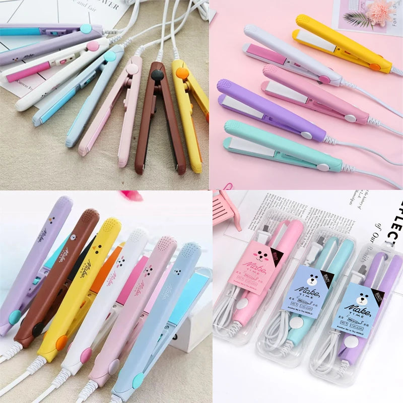 Mini Splint Flat Iron Hair Straightener Curling Wand Curly Ceramic Curler Straight Dual Purpose Hair Styling Tool WITH Hair Clip